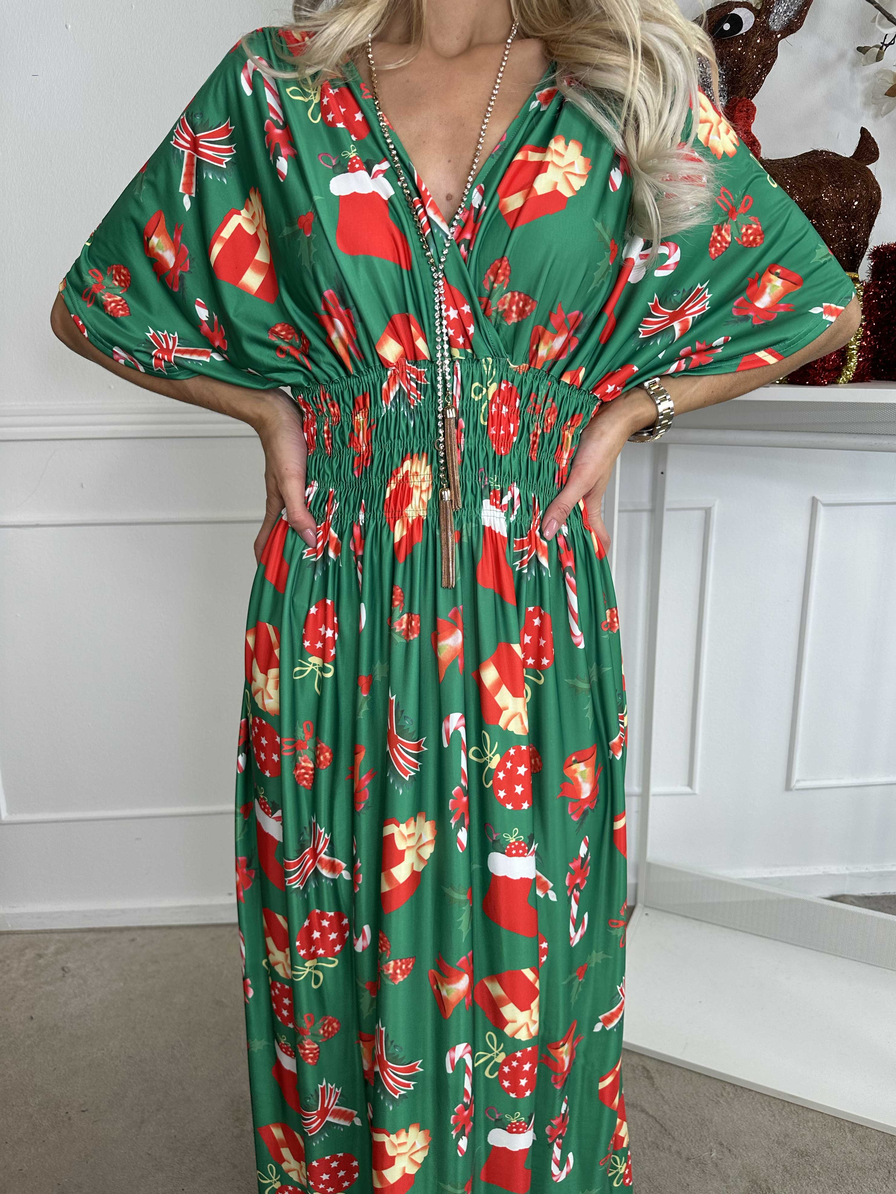 Pams Holiday - Lång klänning med resår och julmotiv